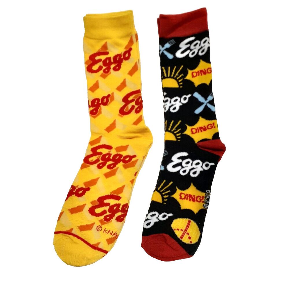 Eggo Waffles Breakfast Novelty 2 Pair Adult Men Crew Socks Size 6-12 NWOT